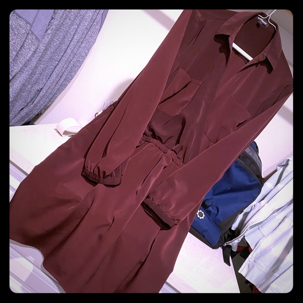 Long sleeved Express shirtdress Sz L - wine color